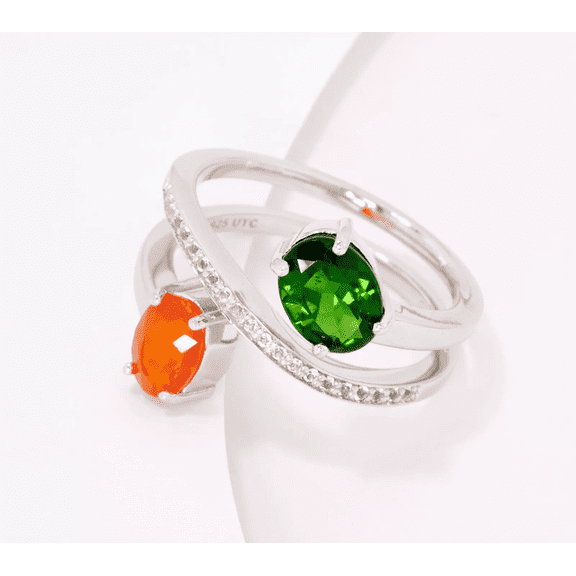 Affinity Gems Sterling Silver Fire Opal & Chrome Diopside Wrap Ring Size 5