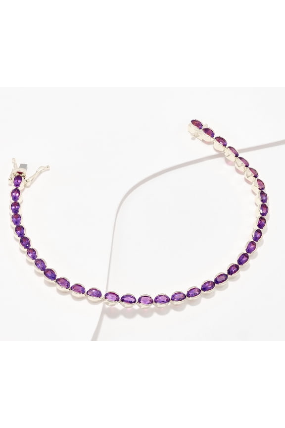 Gems Sterling Silver Oval Cut Amethyst Tennis Bracelet 8"