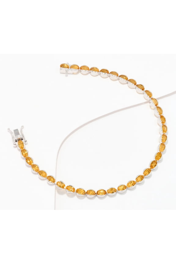 Gems Sterling Silver Oval Cut Citrine Tennis Bracelet 7-1/4"