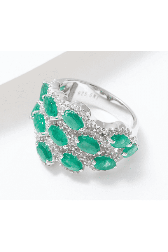 Gems Sterling Silver Precious Oval Cut Emarald Waves Ring Size 8