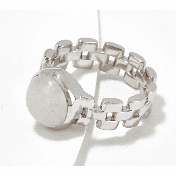 Affinity Gems White Moonstone Chain Link Ring, Sterling Silver, Size 5
