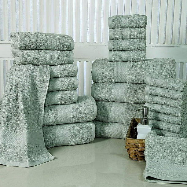 Affinity Home Collection ET24 Economic 24 Piece 100 Percent Cotton Bath Towel Set Jade Walmart Business Supplies