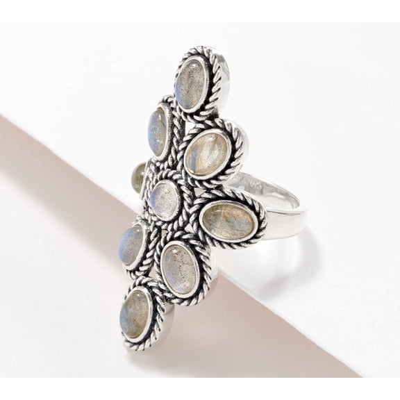Affinity Labradorite Cabochon Rope Texture Ring, Sterling Silver, Size 7