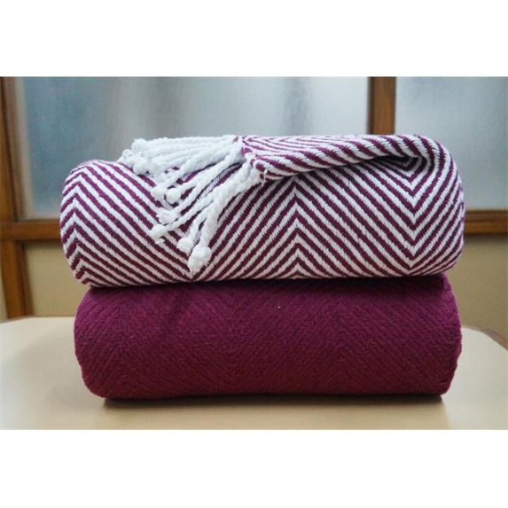 Affinity Linens HBTH100PCT-RPM Soft 100-percent Cotton Throw with Hand Knotted Fringes -Red Plum
