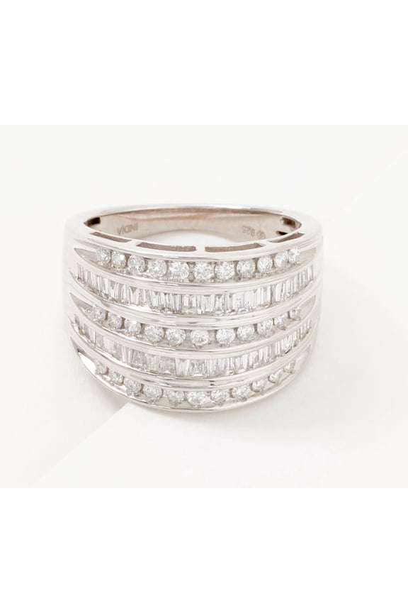 Rhodium-plated Sterling Silver Diamond Band Ring Size 7