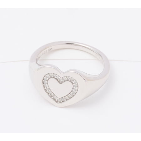 Affinity Rhodium-plated Sterling Silver Heart Signet Ring, Size 6