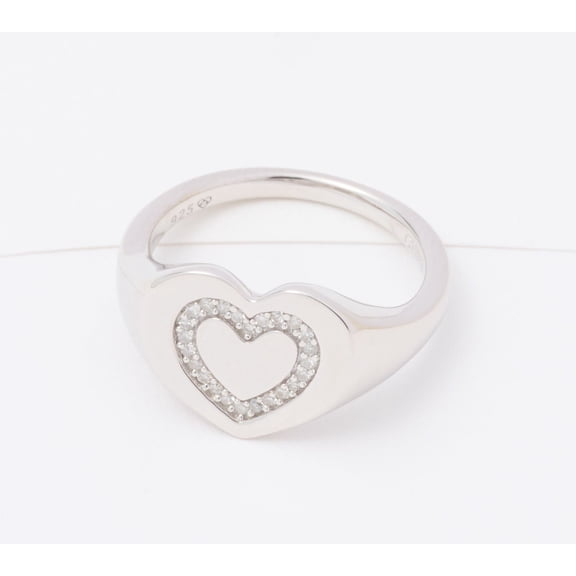 Affinity Rhodium-plated Sterling Silver Heart Signet Ring, Size 6