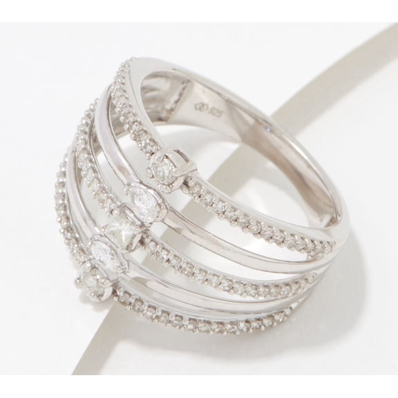 Affinity Sterling Silver 0.50ct Diamond Fancy Multi-Cut Pave Band Ring Size 6