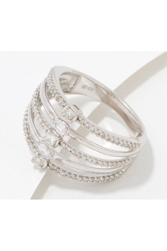 Sterling Silver 0.50ct Diamond Fancy Multi-Cut Pave Band Ring Size 6