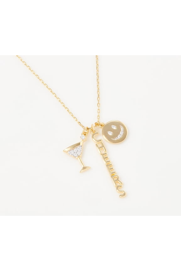 Sterling Silver Diamond Goldtone Holiday Cheers Charm Necklace, 1/10 cttw
