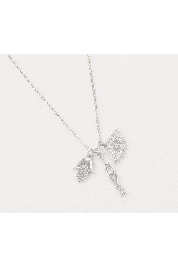 Sterling Silver Diamond "love" Charm Necklace, 19"L