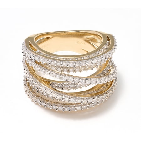 Affinity Sterling Silver Goldclad Diamonds Bold Highway Ring, Size 8