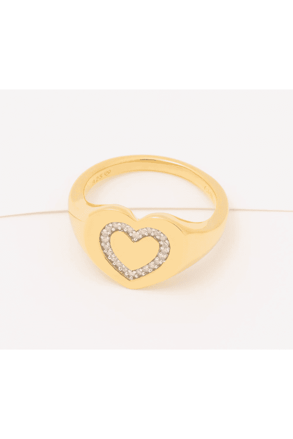 Sterling Silver Goldclad Heart Signet Ring, Size 9