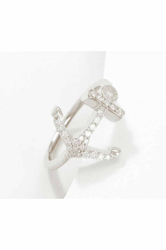 x Katrina Szish Sterling Silver Nautical Anchor Diamond Ring Size 6