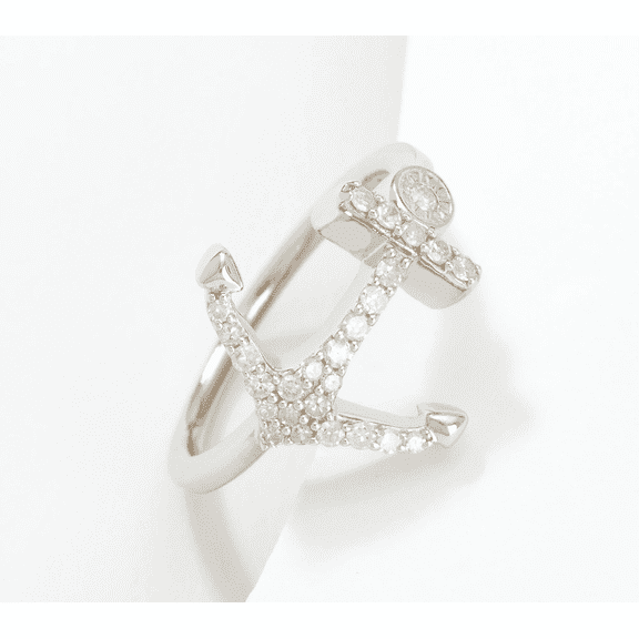 Affinity x Katrina Szish Sterling Silver Nautical Anchor Diamond Ring Size 6