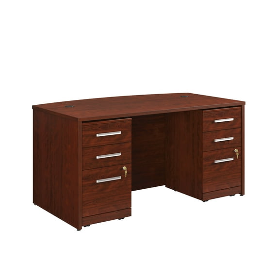 Affirm 60 inch Bow Desk 6 Drawer Ped in a Classic Cherry Finish