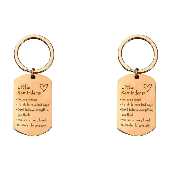 Affirmation Keychain, 2PC Little Reminders You Are Enough Engraved Key Rings, Inspirational Positive Gifts for Women Men Friends, Rose Gold