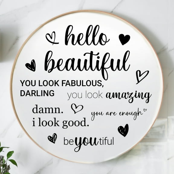 Affirmation Mirror Decals - Set of 6 Black Vinyl Quotes You Look Amazing Hello Beautiful I Look Good You Look Fabulous Darling Bathroom Mirror Sticker