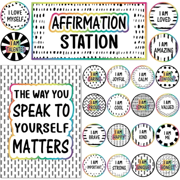 Affirmation Station Bulletin Board Set Growth Mindset Bulletin Board Decor Positive Classroom Bulletin Board Sets Inspirational Motivational Accent Cutouts for Home School Teacher Wall Mirror Supply