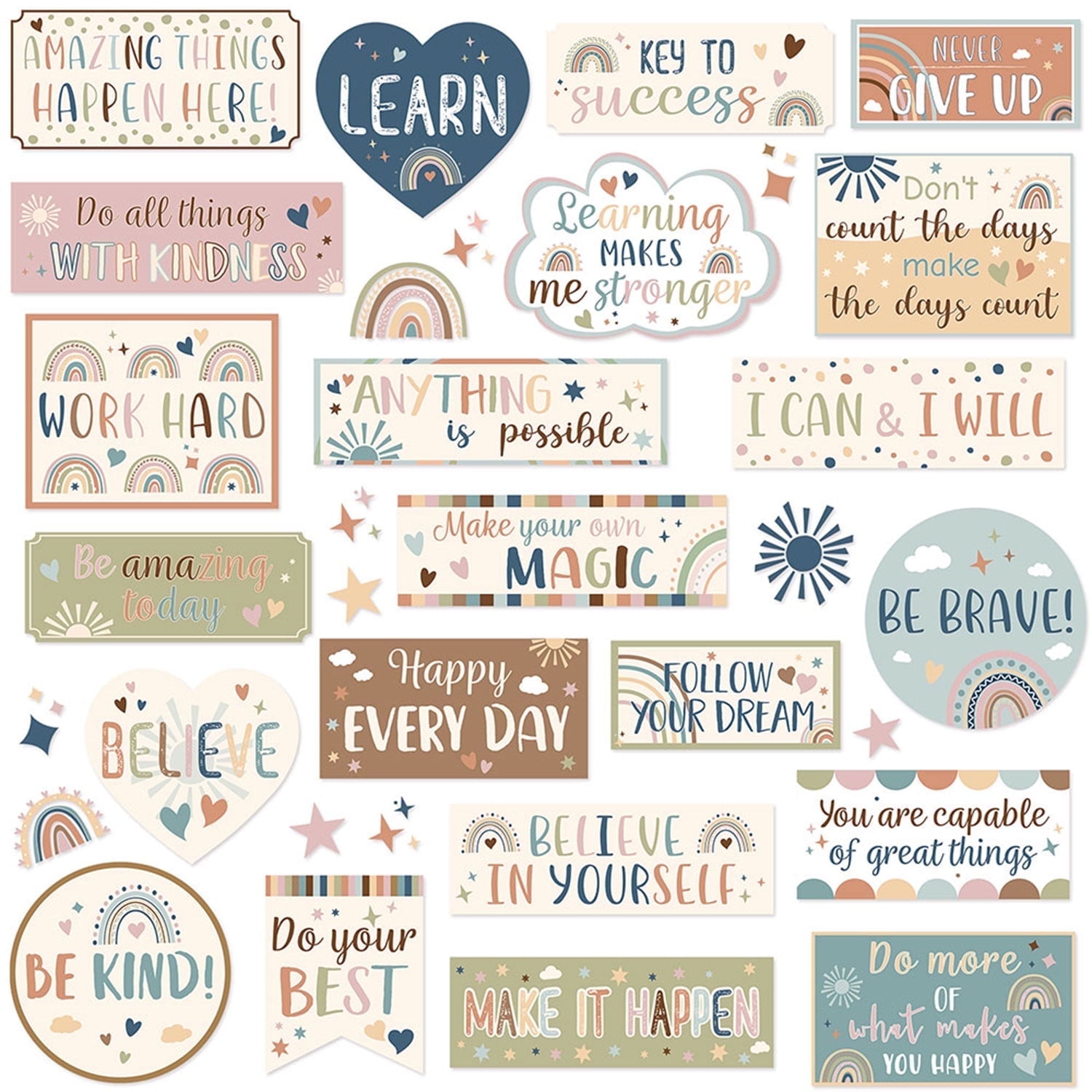 Groovy Ensemble De Tableau D'affichage Bohème Pour Décoration De Salle De Classe, Affiches De Motivation Hippie, Accents Positifs, Découpes Pour