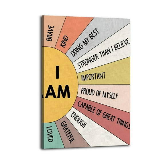 Affirmation Wall Art for Nursery Classroom Kids Bedroom, I Am Kind I Am Brave Positive Affirmations Wall Decor Poster Wrapped Wooden Frame Wall Decor,Canvas Wall Art for Living Room,Bedroom,Office,Re