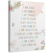 Affirmation Wall Decor,I Am Kind Smart Brave Inspirational Framed Canvas Wall Art Decor 11×14,Watercolor Wall Decoration for Office Girls Room