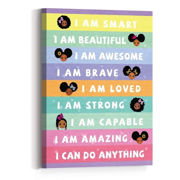 Affirmation Wall Decor,I Am Smart Black Girl Affirmation Inspirational Wall Art Canvas,Black Girl Motivational Canvas Wall Art For Kids Bedroom Nursery Classroom