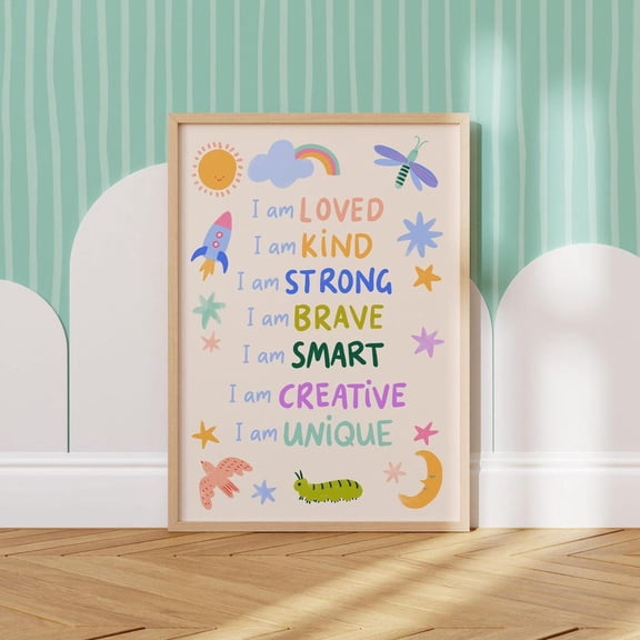 Affirmations Colorful Illustrated Positive Printable Wall Picture, Unframed Paper Poster 8x10in