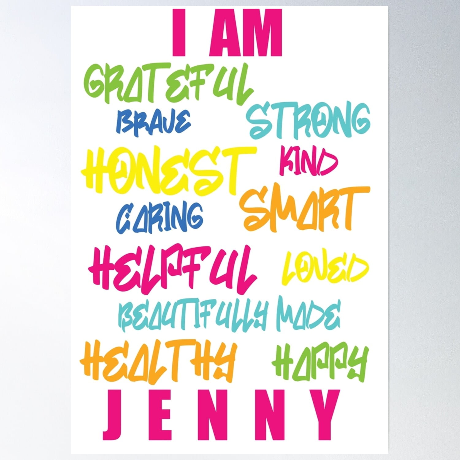 Affirmations For Kids Poster Wall Art, Modern Wall Decor, 12x18