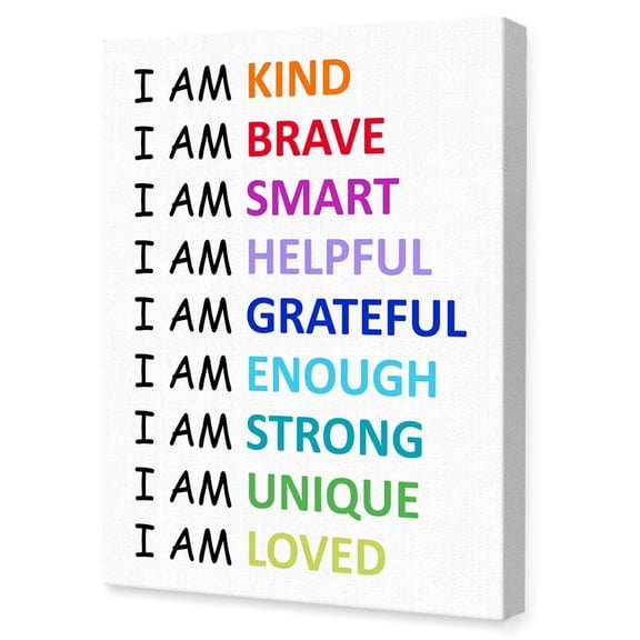 Affirmations for Kids Canvas Wall Art,I Am Kind,Brave Motivational Quote Artwork Painting Prints Poster for Kids Teens Classroom Nursery Read Room Wall Decor poster