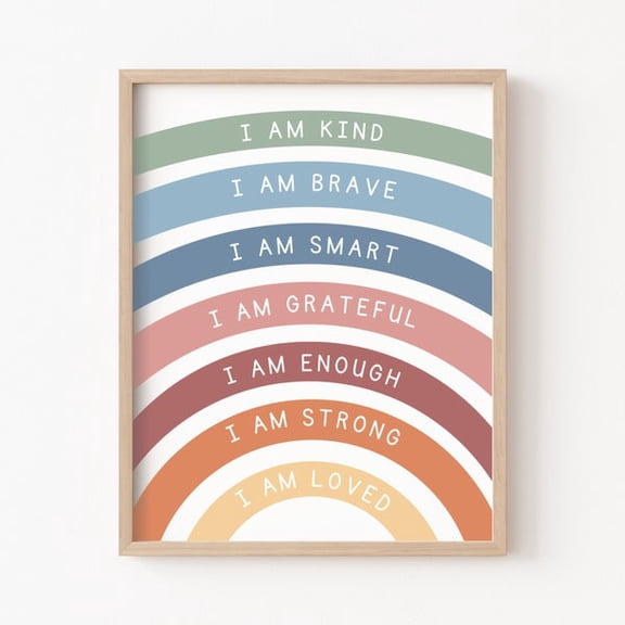 Affirmations , Playroom Wall Decor, Rainbow Affirmations Print, Boho Classroom Decor, I am Wall Art, Affirmations Poster, Unframed Paper Poster 8x10in