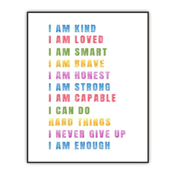 Affirmations Print for Kids, I Am Kind, Growth Mindset, Inspirational Quote Poster, Nursery Room Decor, Encouragement Gifts, Kids Bedroom Wall Art, Classroom Decor, UNFRAMED (8X10 INCH)