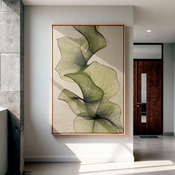 Affixzi Abstract Green Line Canvas Wall Art, Modern Flowing Wave Print, Minimalist Organic Curves Poster, Unframed Paper Poster 24x36in