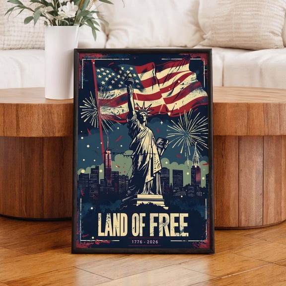 Affixzi America 250 Poster , Land of Free 1776–2026 Patriotic USA Wall Art, Unframed Paper Poster 12x18in