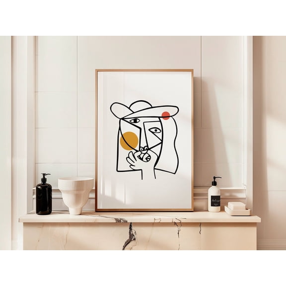 Affixzi Bathroom Art Print, Abstract Face Wall Decor, Unframed Paper Poster 8x12in