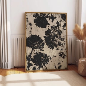 Affixzi Black Floral Silhouette Print, Vintage Botanical Wall Art, Moody Abstract Flower Poster, Grunge Floral Decor, Cream And Black Nature Print, Unframed Paper Poster 12x18in