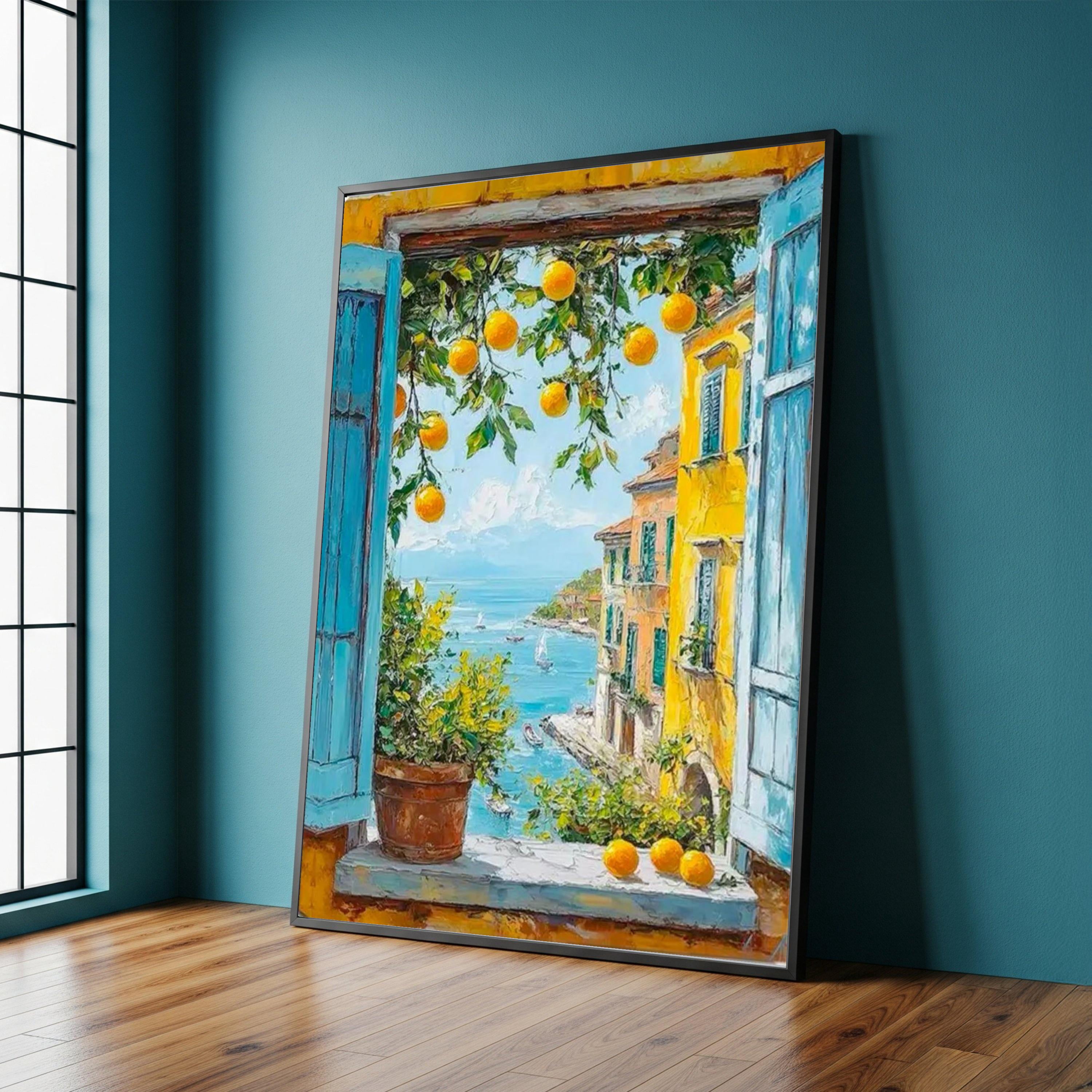 Curated visual reference: Visual Reference: Affixzi Colorful Mediterranean Sea View Lemon Tree Coastal Decor For