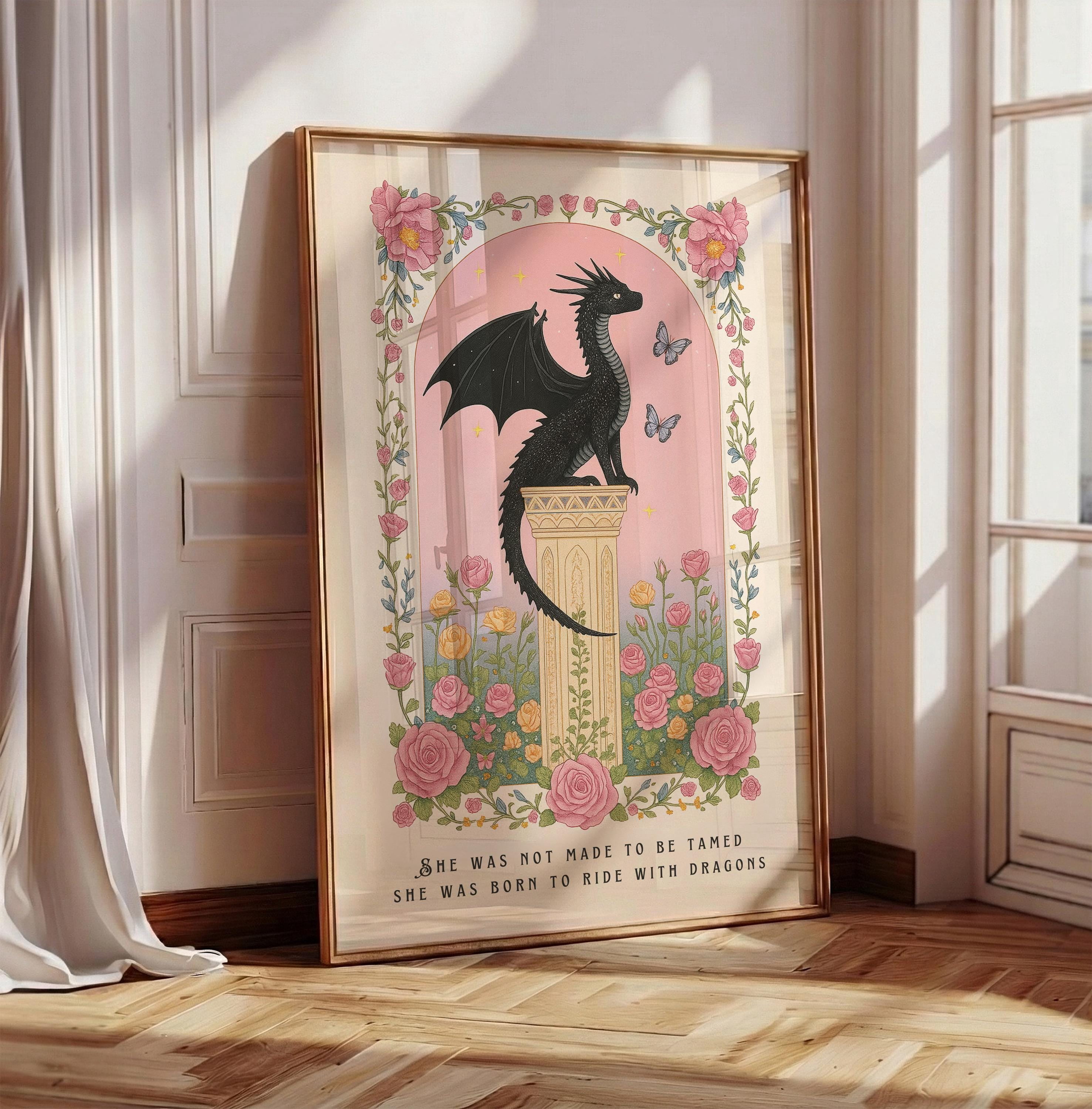 Affixzi Dragon Print with Dragons Quote for Fantasy Book Readers - Pink ...