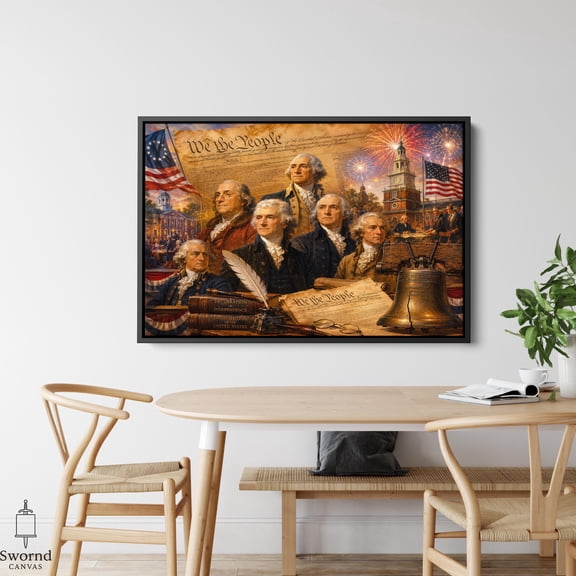Affixzi Founding Fathers Constitution Print Canvas | America 250 Years Patriotic Poster Wall Art | USA Independence Gift Decor, Unframed Paper Poster 18x12in