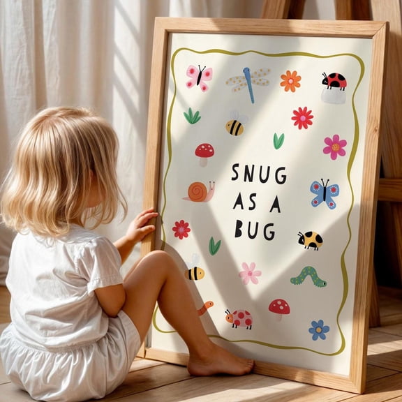 Affixzi Insect Wall Art, Snug as a Bug Poster Print, Cute Educational Artwork, Colorful Room Decor, Unframed Paper Poster 24x36in