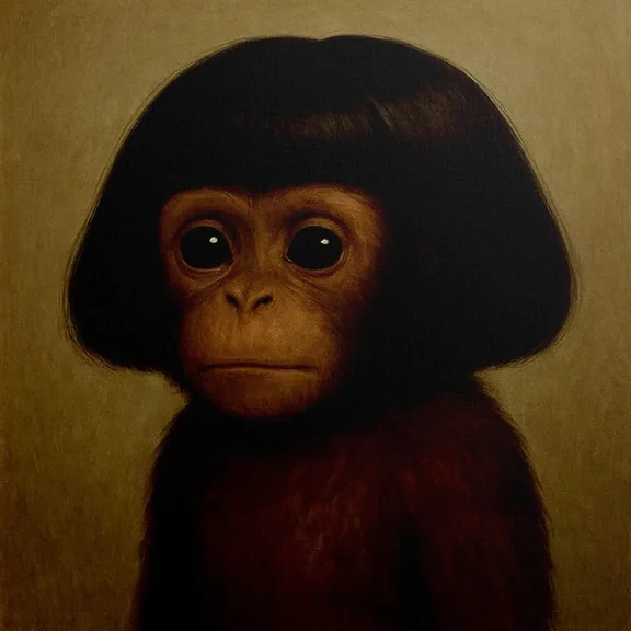 Affixzi Retro-Style Whimsical Monkey Portrait Animal Art Poster, Unframed Paper Poster 8x12in