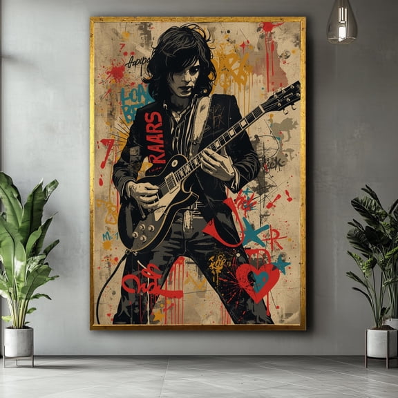 Affixzi Rock Guitar Wall Art, Graffiti Music Poster, Vintage Rocker Print, Studio Room Decor, Unframed Paper Poster 8x12in