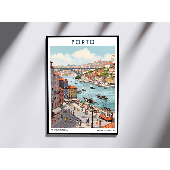 Affixzi Romantic Porto Portugal Cityscape Wall Art - Vintage Travel Poster for Travel Lovers, Unframed Paper Poster 16x24in