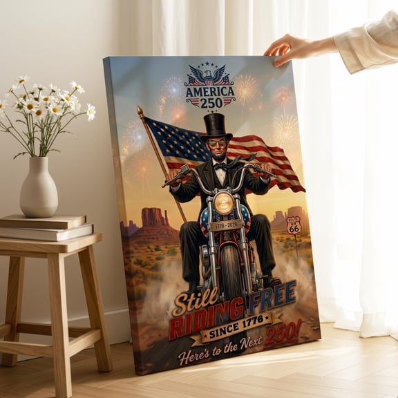 Affixzi USA 250th Anniversary Canvas Patriotic Motorcycle Decor, Unframed Canvas 8x12in