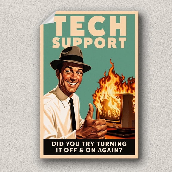 Affixzi Vintage IT Tech Support Poster, Funny Retro Computer Wall Art, Canvas, Unframed Paper Poster 8x12in