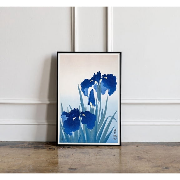 Affixzi Vintage Iris Flower Art Print - Japanese Antique Illustration Poster, Unframed Paper Poster 8x12in