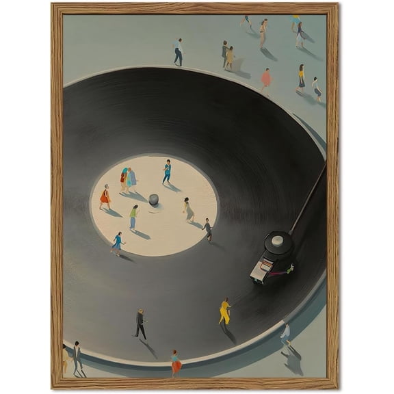 Affixzi Vintage Music Record Wall Art, Vinyl Record Wall Decor, Minimalist Turntable, Tiny Poster Canvas Print for Living Room Bedroom, Wood, Unframed Paper Poster 8x12in