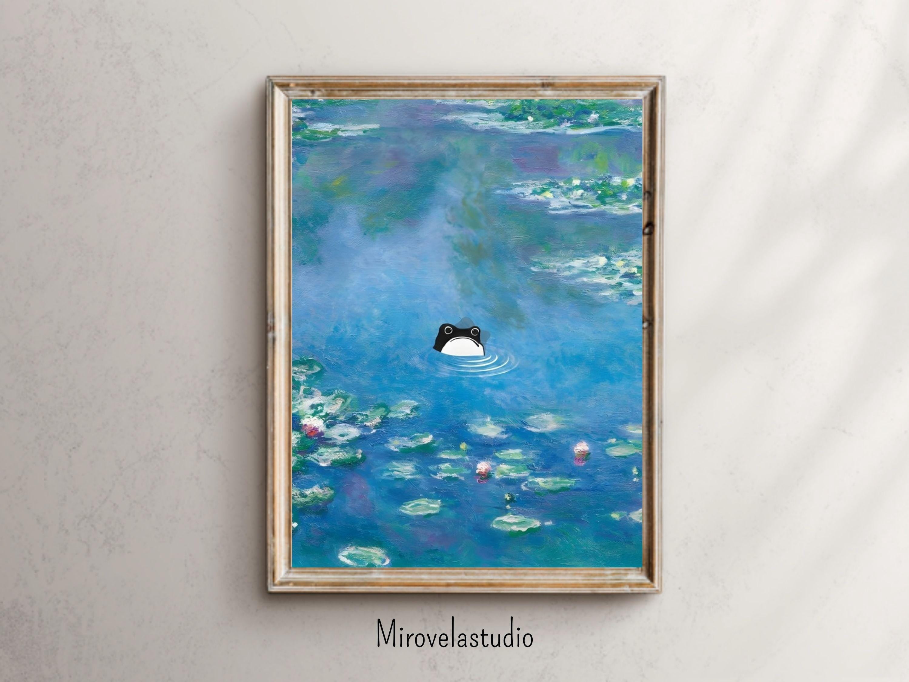 affixzi-water-lilies-frog-pond-impressionist-art-blue-green-unframed
