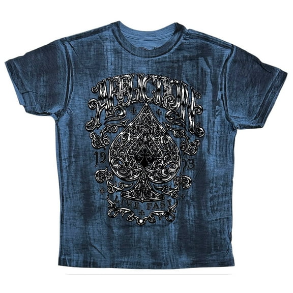Affliction Clothing Men's T-Shirt Polaris Felt Graphic Blue/Black Dip Dye Tee (X-Small, Aegean Blue)