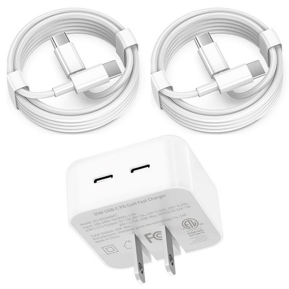 Afflux 15 Charger, 40W 2 Port (20W+20W) USB C PD Fast Wall Charger Adapter + 2x 3ft USB-C to C Fast Charging Cable Cord Compatible with iPhone 15 Pro Max/15 Pro/15 Plus, iPad Pro, Galaxy S24/S23 Ultra